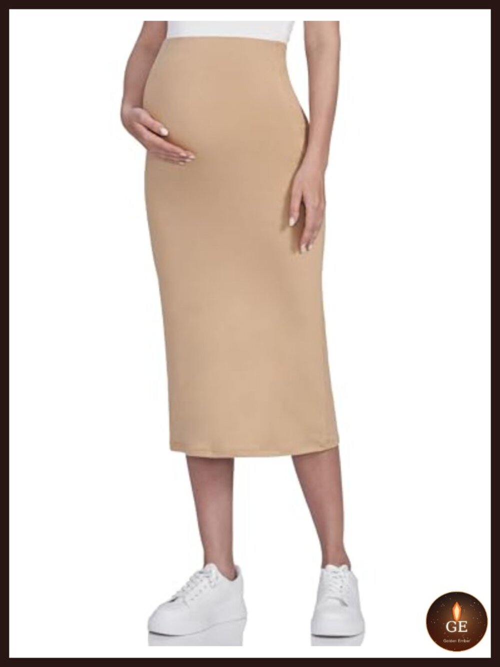 Over The Belly Midi High Waisted Stretchy Pregnancy Pencil Skirt